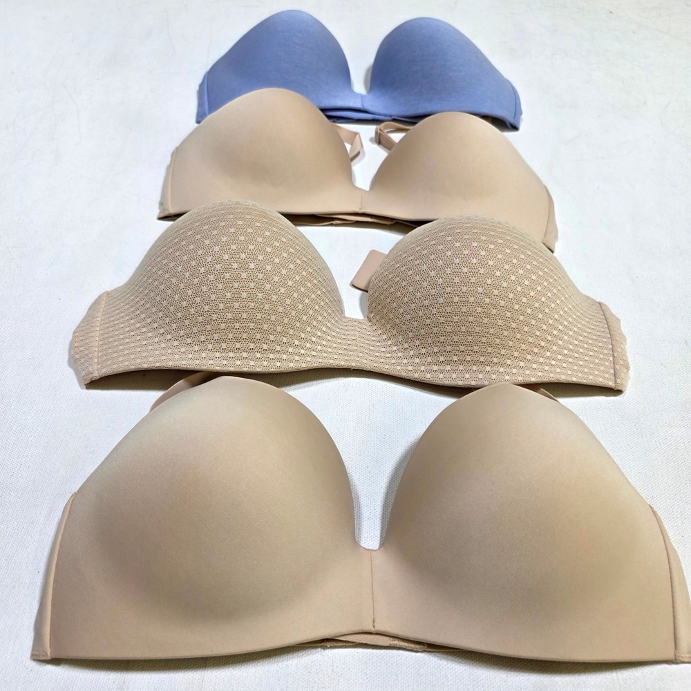 Uniqlo Wireless Bra Women Small Beige Blue Set 4 Wireless Comfort Seamless Soft